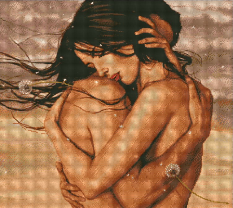 ABRAZO-2: bordado a punto de cruz de pareja abrazándose