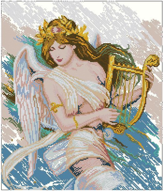 ANGHARP: bordado a punto de cruz de mujer ángel con harpa