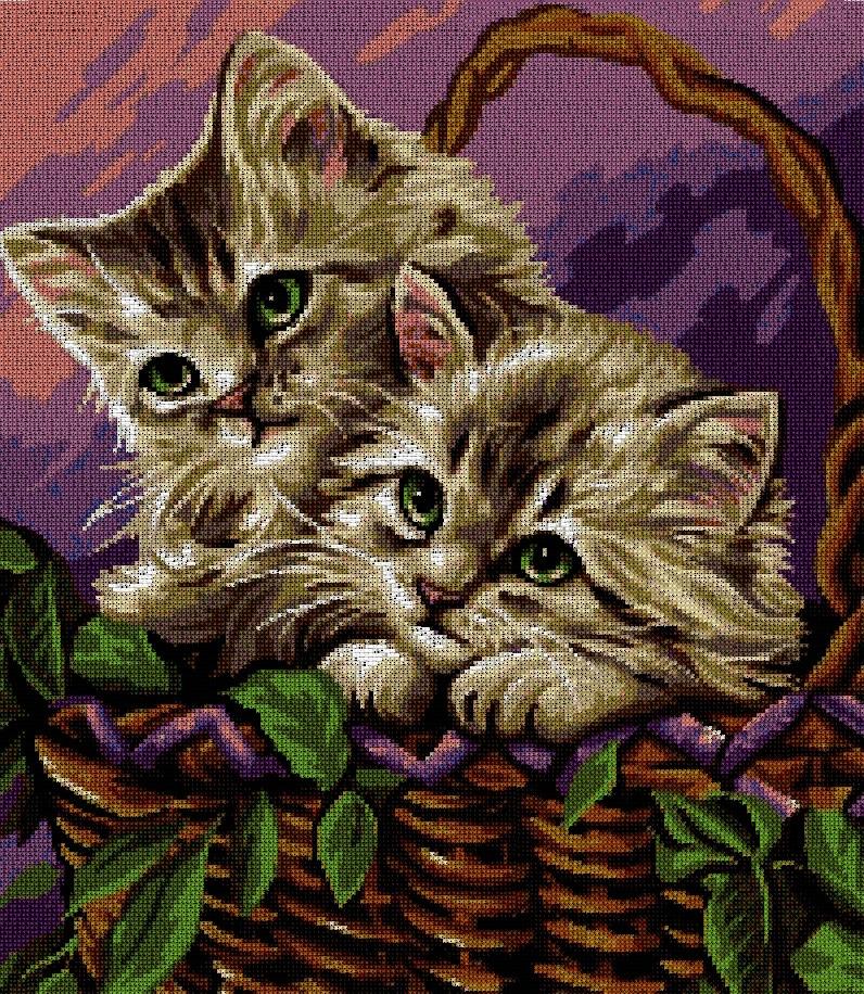 ANICAT-1: Gráfico de punto de cruz para descargar en PDF, imprimir y bordar gatitos en cesta