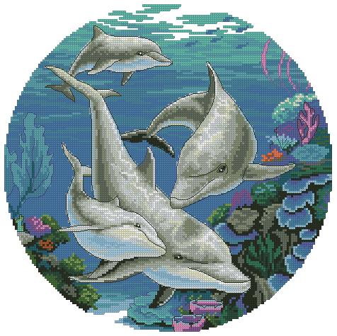 ANIDELFIN-1: Gráfico de punto de cruz para descargar en PDF, imprimir y bordar dibujo de delfines bajo el mar