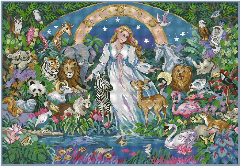 ANINATURA: bordado a punto de cruz de mujer y animales