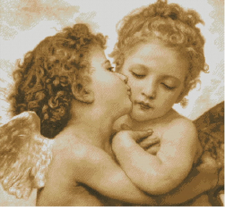 ARKISS: Gráfico de punto de cruz para descargar en PDF, imprimir y bordar dibujo basado en el cuadro de Bouguereau El primer beso