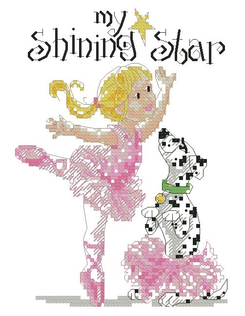 BALLERINA-5: bordado a punto de cruz de niña y perro vestidos de bailarina