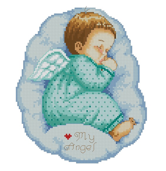BBANGEL-1: Gráfico de punto de cruz para descargar en PDF, imprimir y bordar bebé angel dormido