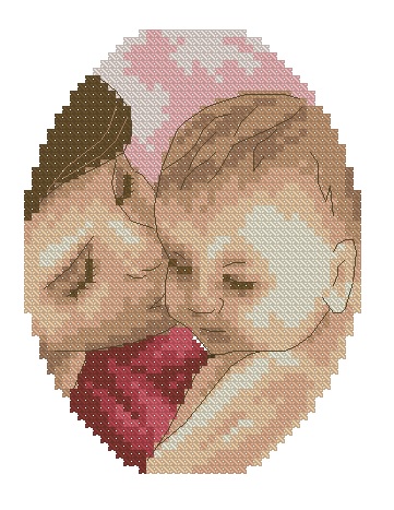 BBMOM-3: bordado a punto de cruz de madre con bebé (niña)