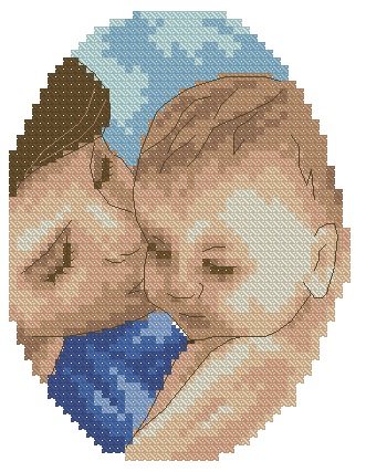 BBMOM-4: bordado a punto de cruz de madre con bebé (niño)