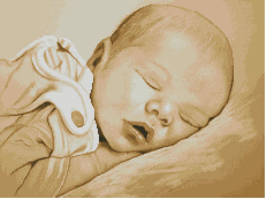 BBSLEEP-2: Gráfico de punto de cruz para descargar en PDF, imprimir y bordar dibujo de bebé dormido