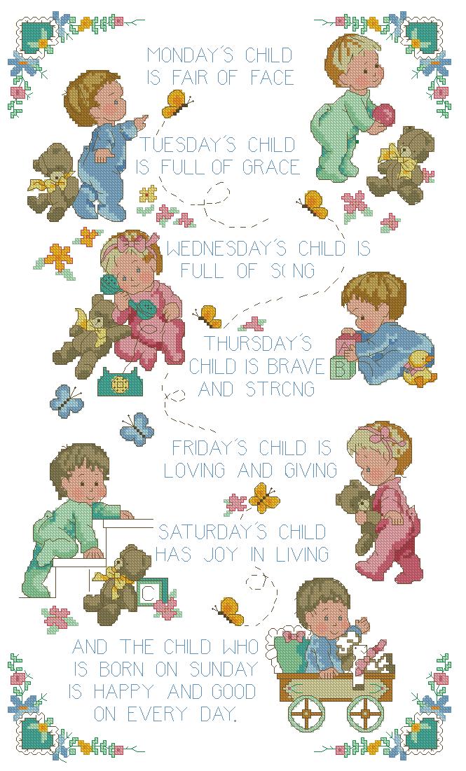 BBWEEK: bordado a punto de cruz de bebés y días semana