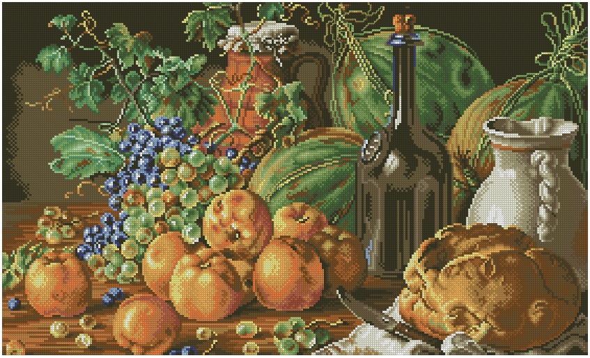 BODEGON-4: bordado de punto de cruz con bodegón
