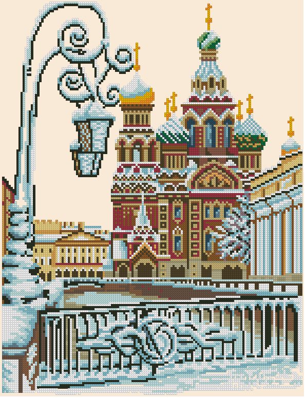 CITIES-1: Gráfico de punto de cruz para descargar en PDF, imprimir y bordar paisaje de San Petersburgo