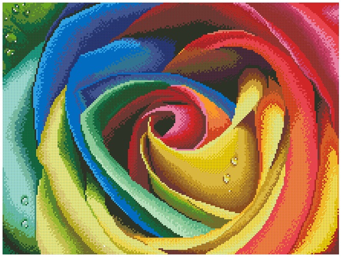 COLOROSE: Gráfico de punto de cruz para descargar en PDF, imprimir y bordar dibujo de rosa en varios colores