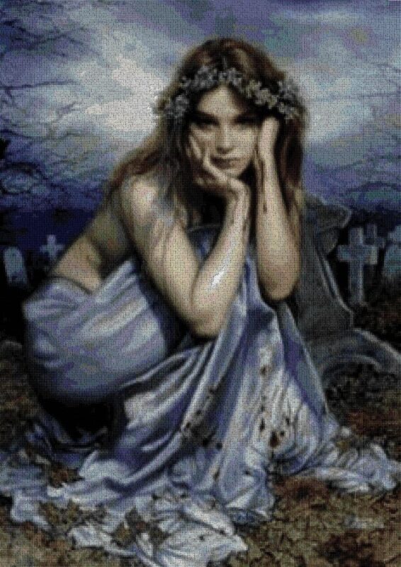 FANCOLET: Gráfico de punto de cruz para descargar en PDF, imprimir y bordar vampiresa en cementerio