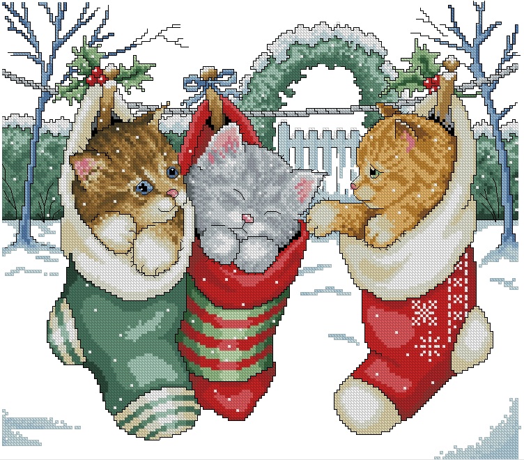 FESCATS-1: bordado a punto de cruz de calcetines con gatitos