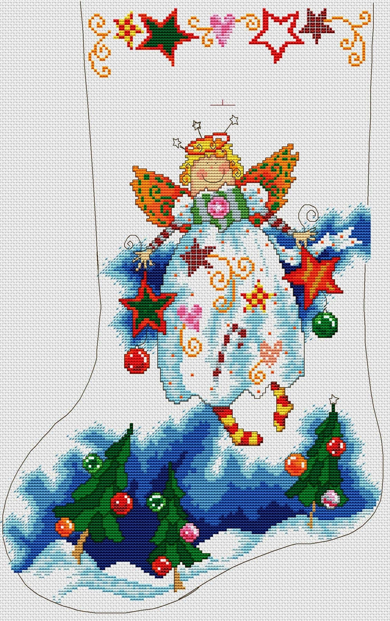 FESOCK-2: bordado a punto de cruz de calcetín navideño con ángel