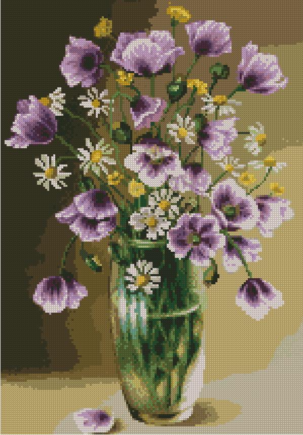 FLVASE-6: bordado a punto de cruz de jarrón con flores