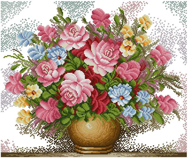 FLVASE-7: bordado a punto de cruz de jarrón con flores