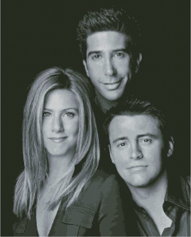 FRIENDS: Gráfico de punto de cruz para descargar en PDF, imprimir y bordar retrato de actores de serie Friends