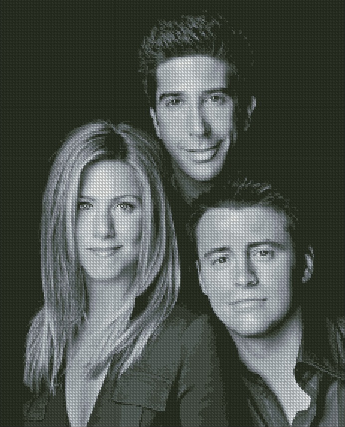 FRIENDS: Gráfico de punto de cruz para descargar en PDF, imprimir y bordar retrato de actores de serie Friends