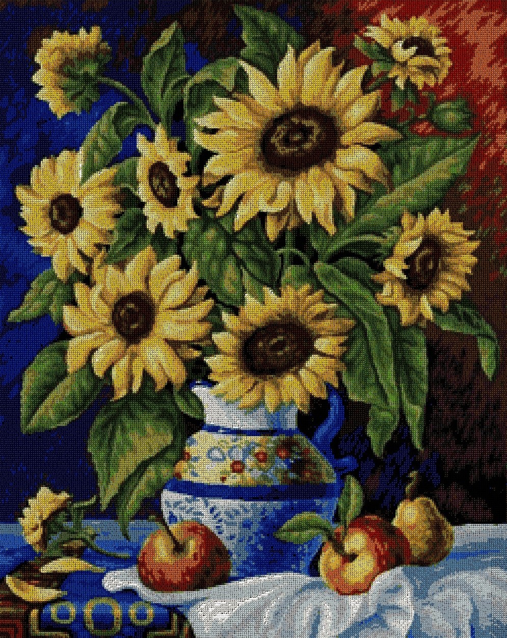 GIRASOLES: Gráfico de punto de cruz para descargar en PDF, imprimir y bordar jarrón de girasoles