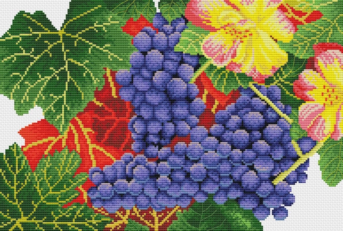 GRAPES-1: bordado a punto de cruz de racimos de uvas