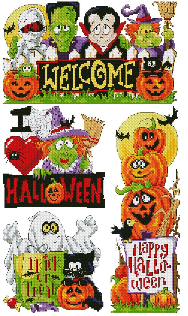 HALLOWEEN-1: bordado a punto de cruz de dibujo relacionado con la fiesta de Halloween