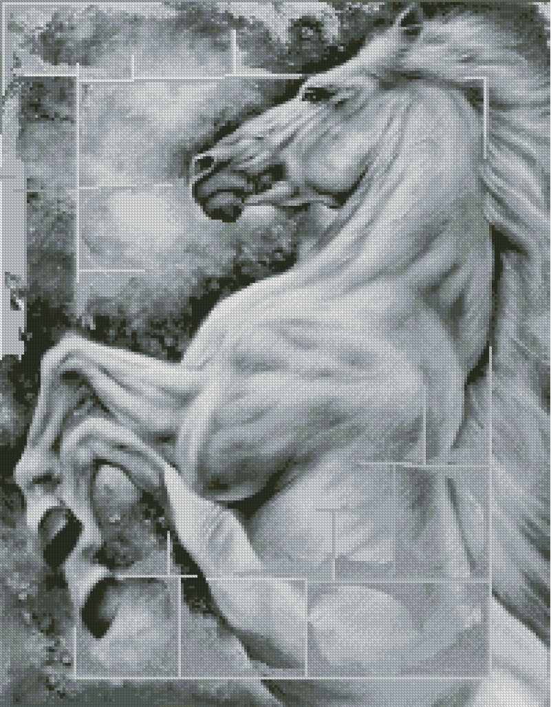HORSES-3: Gráfico de punto de cruz para descargar en PDF, imprimir y bordar dibujo estilizado de caballo blanco