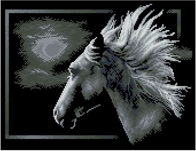HORSES-5: bordado a punto de cruz de caballo sobre fondo negro