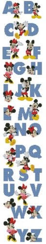 INFABC-1: Gráfico de punto de cruz para descargar en PDF, imprimir y bordar abecedario Mickey y Minnie Mouse