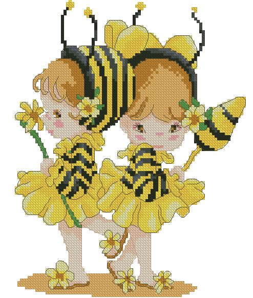 INFBEE-1: bordado a punto de cruz de niñas disfrazadas de abeja