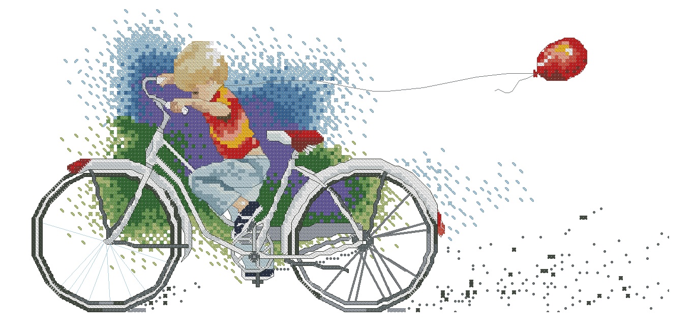 INFBIC-1: Gráfico de punto de cruz para descargar en PDF, imprimir y bordar dibujo de niño montando en bici