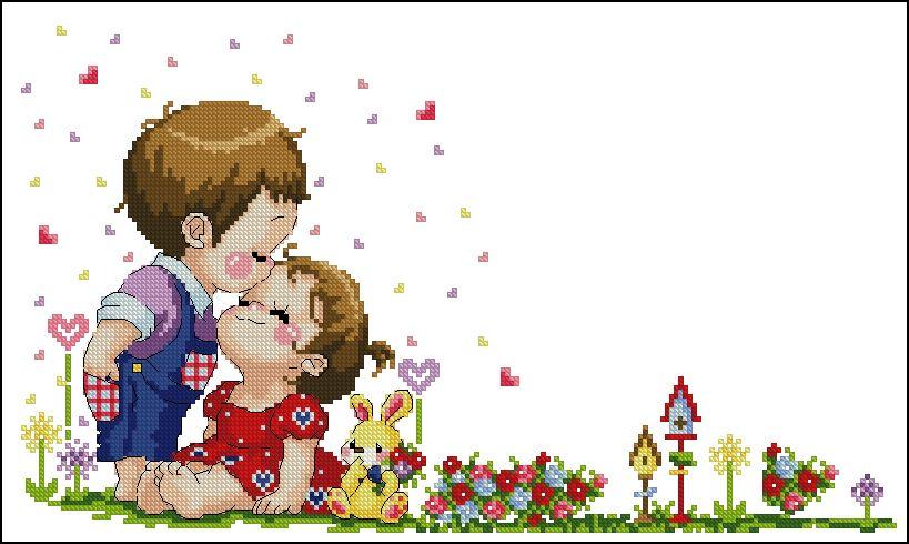 INFHER: Gráfico de punto de cruz para descargar en PDF, imprimir y bordar niño y niña hermanos