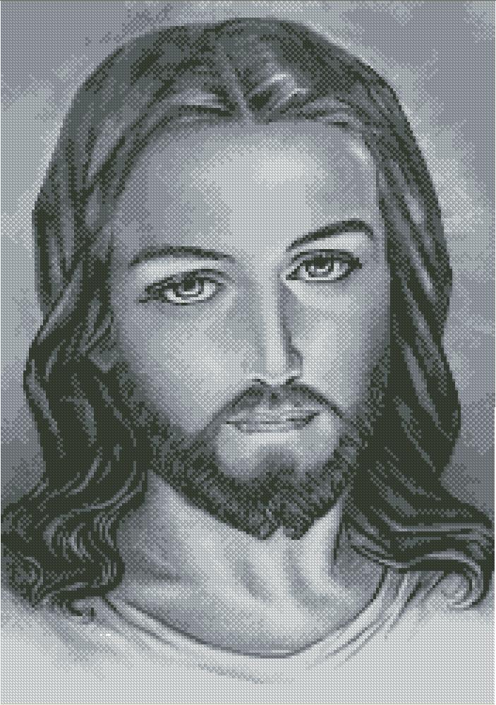 JESUS-2: bordado en punto de cruz del rostro de Jesucristo