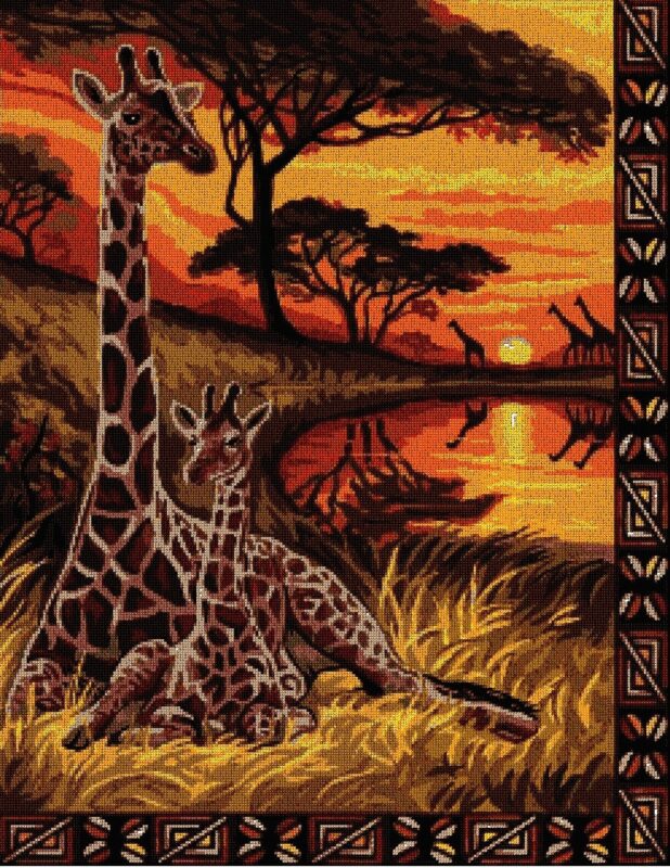 JIRAFAS: Gráfico de punto de cruz para descargar en PDF y bordar jirafas africanas