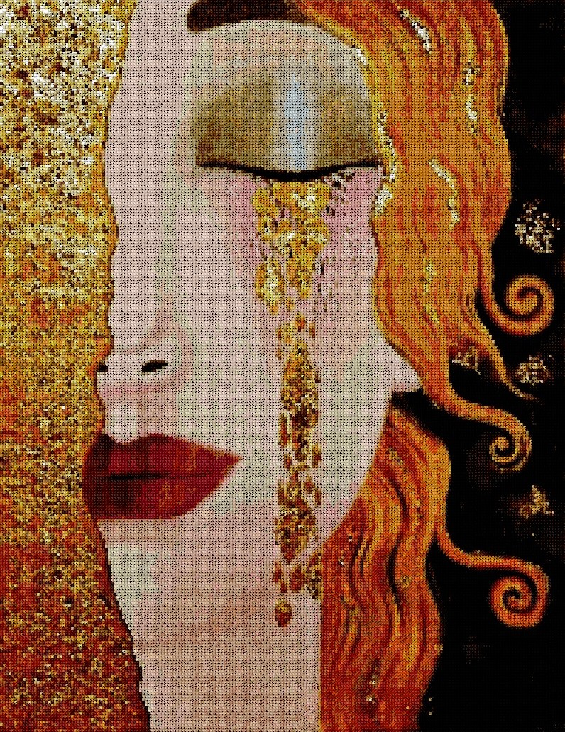 KLIMT-TEARS: bordado a punto de cruz de cuadro de Klimt