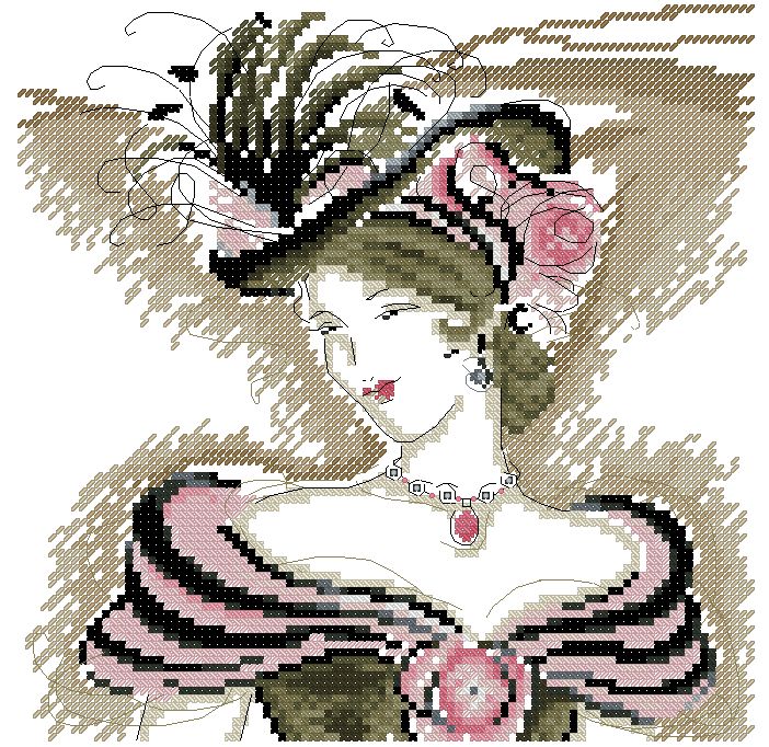 LADY-2: bordado a punto de cruz de Dama con sombrero
