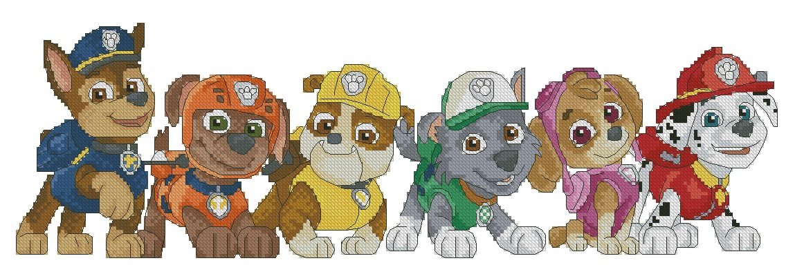 PATRULLA: Gráfico de punto de cruz para descargar en PDF, imprimir y bordar dibujo de la serie infantil "la patrulla canina"