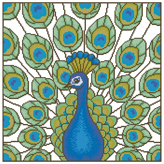 PEACOCK-3: Gráfico de punto de cruz para descargar en PDF, imprimir y bordar pavo real