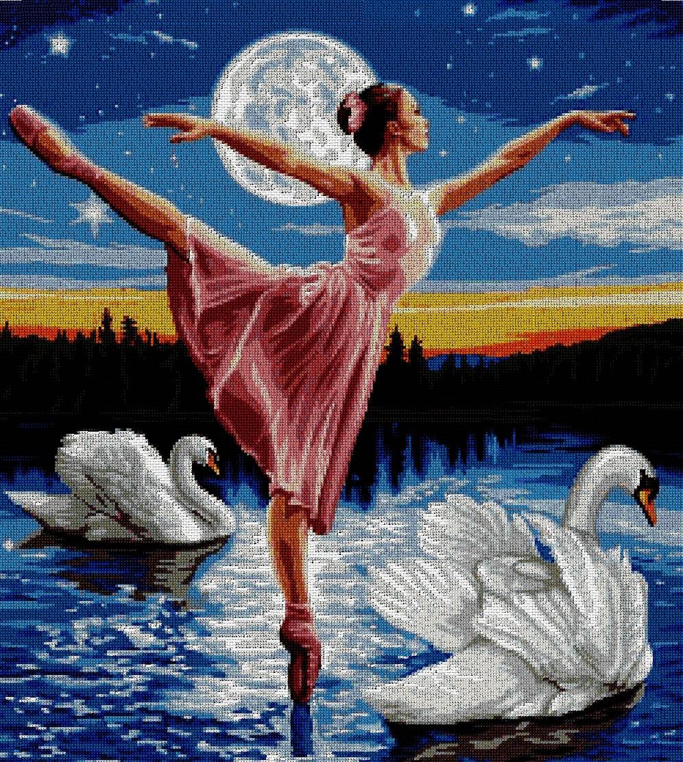 PERBALL-1: Gráfico de punto de cruz para descargar en PDF, imprimir y bordar bailarina en el lago de los cisnes