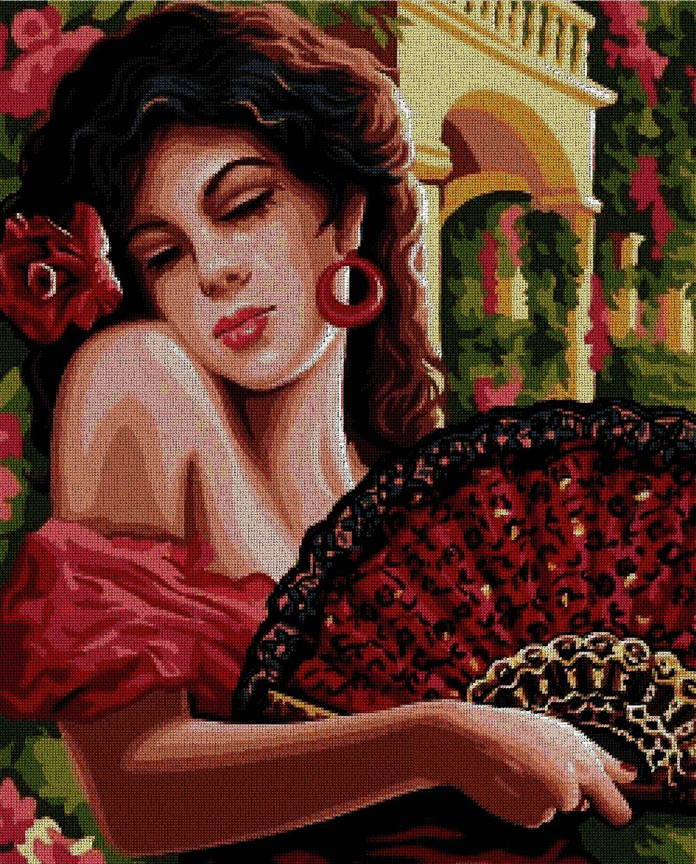 PERESPA: Gráfico de punto de cruz para descargar en PDF, imprimir y bordar dibujo de mujer española con vestido de flamenca