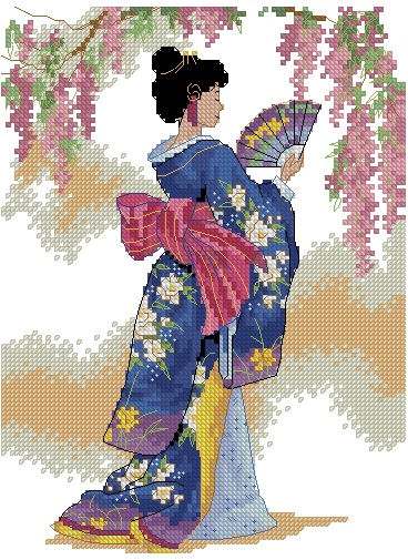 PERJAPON-3: bordado a punto de cruz de mujer japonesa