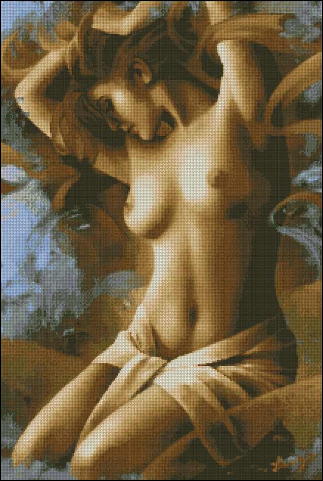 PERNUDE-1: Gráfico de punto de cruz para descargar en PDF, imprimir y bordar dibujo de mujer con el torso desnudo