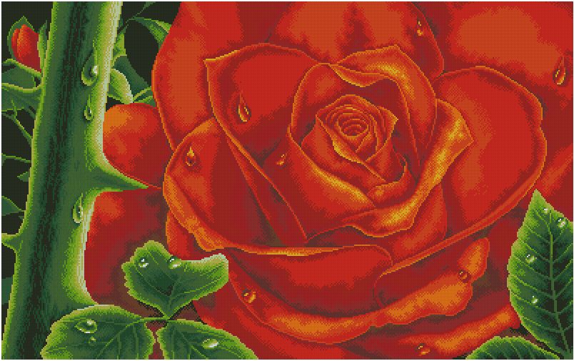 REDROSE: bordado a punto de cruz de gran rosa roja
