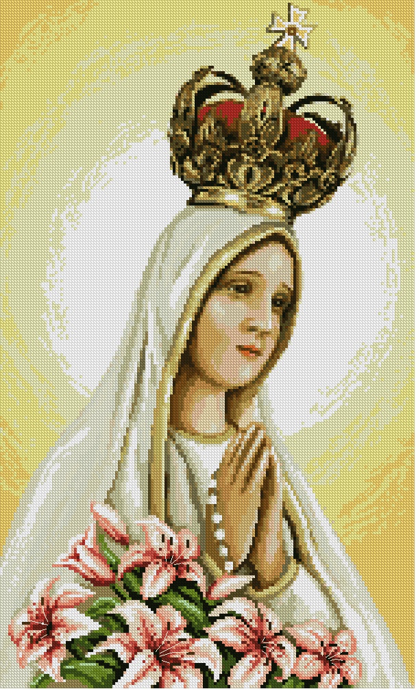 RELIFAT-3: Grafico de punto de cruz para descargar en PDF, imprimir y bordar Virgen de Fátima