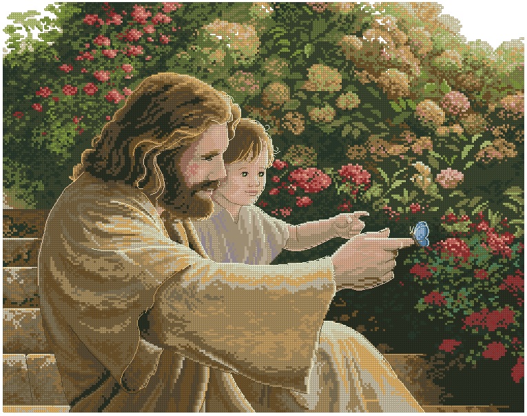 RELIGREG-1: bordado a punto de cruz de dibujo con Jesús Cristo y niño