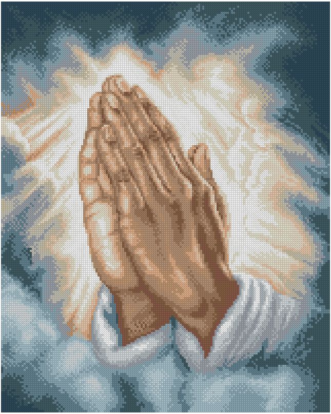 RELIHANDS-2: bordado a punto de cruz de las manos de Jesús Cristo