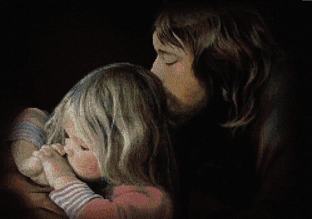 RELIREZ: Gráfico de punto de cruz para descargar en PDF, imprimir y bordar dibujo de niño rezando a Jesús