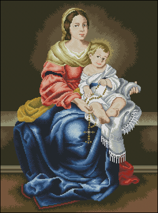 RELIVYN-4: bordado a punto de cruz de Virgen María con Niño Jesús