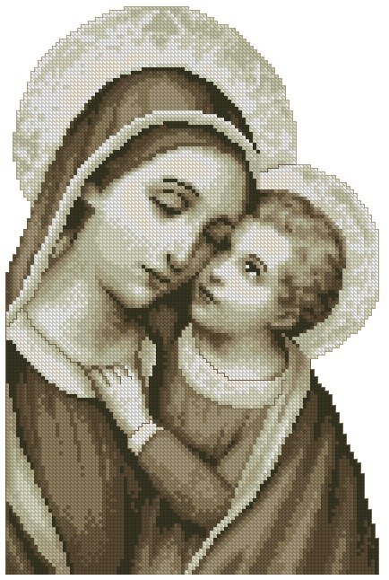 RELIVYN-5: bordado a punto de cruz de Virgen María y Niño Jesús