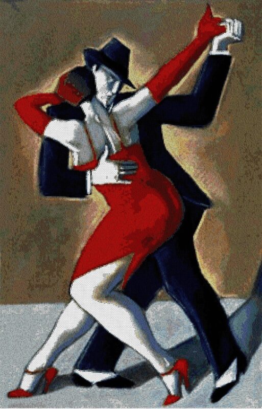 ROTAN-2: Gráfico de punto de cruz para descargar en PDF, imprimir y bordar dibujo de pareja bailando tango