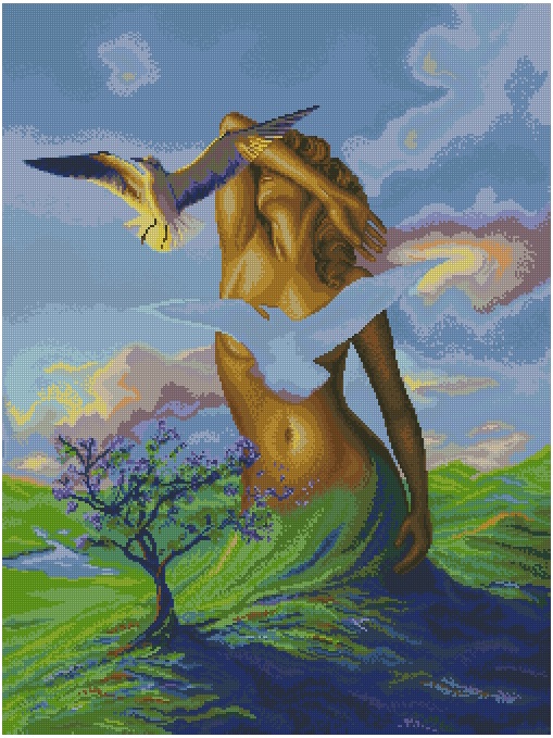 SPRING-1: Gráfico de punto de cruz para descargar en PDF, imprimir y bordar dibujo que simula el despertar de la tierra en primavera